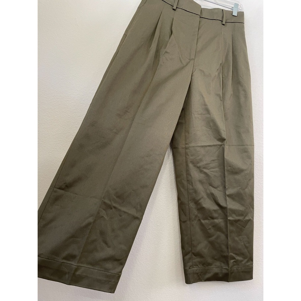 Banana Republic Womens 6 Petite Wide Leg Green Khaki Pants Pleated Cropped